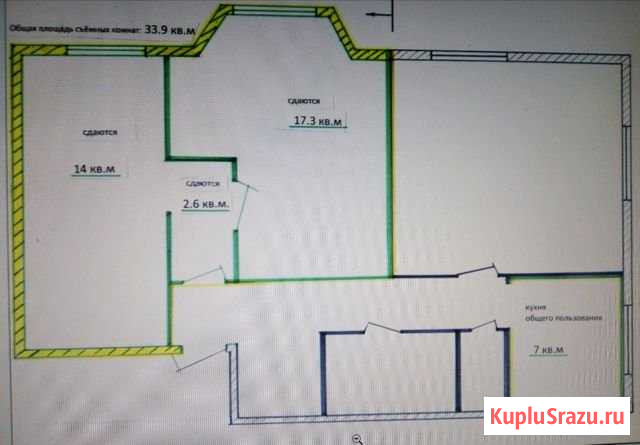 Комната 33 м² в 3-ком. кв., 1/4 эт. в аренду на длительный срок в Челябинске Челябинск - изображение 2