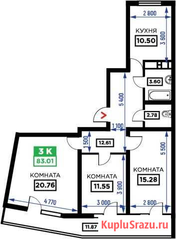 3-комнатная квартира, 83 м², 20/24 эт. на продажу в Краснодаре Краснодар - изображение 1