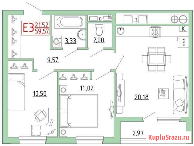 2-комнатная квартира, 60 м², 7/23 эт. на продажу в Рязани Рязань - изображение 1