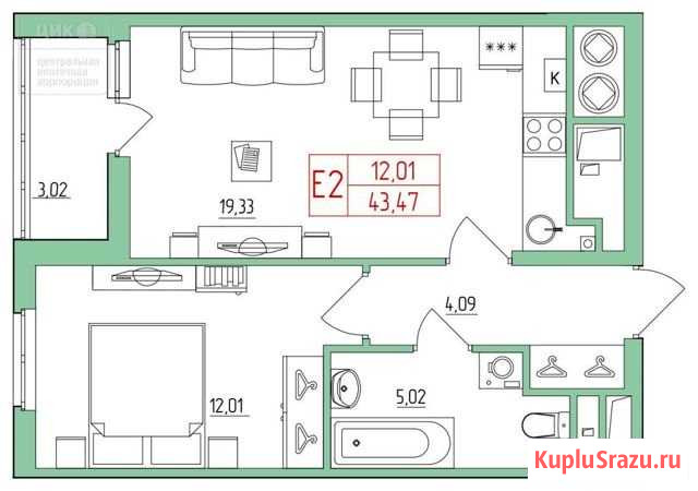 1-комнатная квартира, 43.5 м², 6/26 эт. на продажу в Рязани Рязань - изображение 2