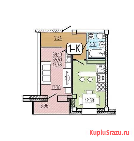 1-комнатная квартира, 38.1 м², 8/9 эт. на продажу в Улан-Удэ Улан-Удэ - изображение 1