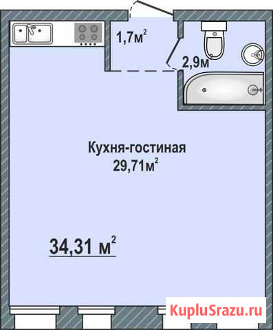 1-комнатная квартира, 34.3 м², 2/3 эт. на продажу в Пскове Псков - изображение 1