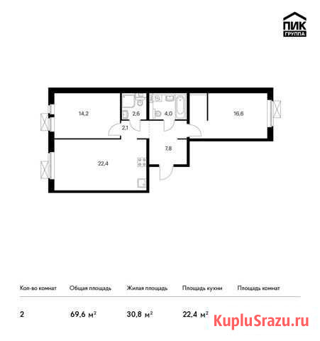 2-комнатная квартира, 69.6 м², 15/17 эт. на продажу в Котельниках Котельники - изображение 1