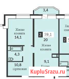 2-комнатная квартира, 59.4 м², 5/10 эт. на продажу в Семилуках Семилуки - изображение 3