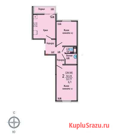 2-комнатная квартира, 53.8 м², 25/25 эт. на продажу в Екатеринбурге Екатеринбург - изображение 1
