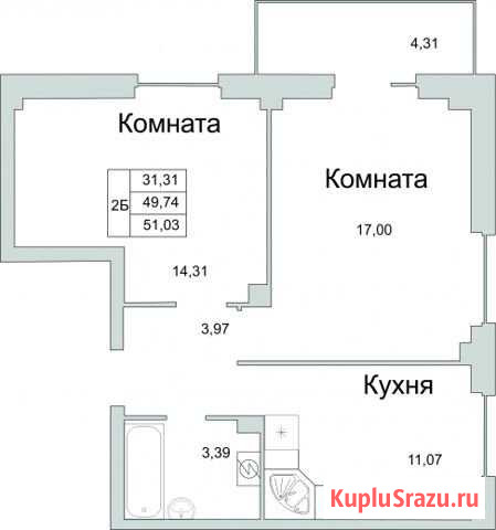 2-комнатная квартира, 50.5 м², 9/9 эт. на продажу в Пскове Псков - изображение 2