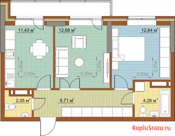 2-комнатная квартира, 52.8 м², 7/22 эт. на продажу в Новосибирске Новосибирск - изображение 1