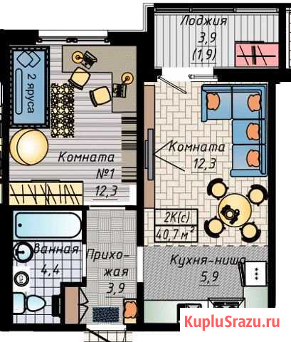 2-комнатная квартира, 54 м², 4/16 эт. на продажу в Барнауле Барнаул - изображение 3