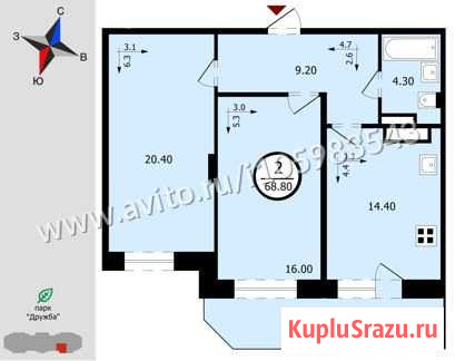 2-комнатная квартира, 68.8 м², 15/17 эт. на продажу во Владимире Владимир - изображение 1