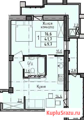 1-комнатная квартира, 49.7 м², 9/19 эт. на продажу в Липецке Липецк - изображение 2
