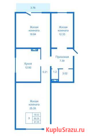 3-комнатная квартира, 87.4 м², 5/10 эт. на продажу в Новосибирске Новосибирск - изображение 1