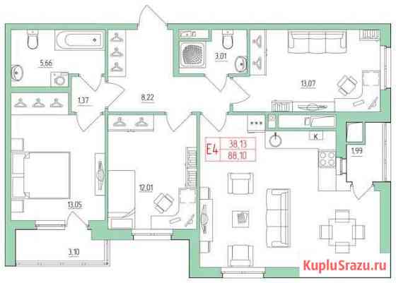 3-комнатная квартира, 88.1 м², 10/26 эт. на продажу в Рязани Рязань