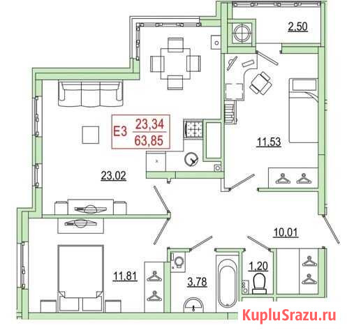 3-комнатная квартира, 64 м², 11/26 эт. на продажу в Рязани Рязань - изображение 1