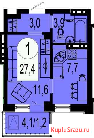 1-комнатная квартира, 27.4 м², 15/19 эт. на продажу в Красноярске Красноярск - изображение 2