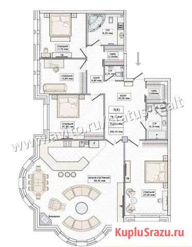 4-комнатная квартира, 200 м², 4/6 эт. на продажу в Санкт-Петербурге Санкт-Петербург - изображение 1