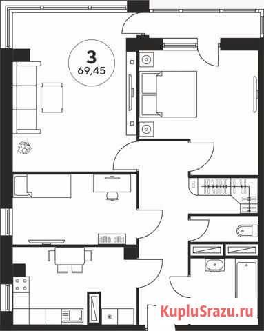 2-комнатная квартира, 69.3 м², 14/23 эт. на продажу в Ростове-на-Дону Ростов-на-Дону - изображение 2