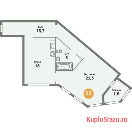 1-комнатная квартира, 58.4 м², 5/9 эт. на продажу в Зеленоградске Зеленоградск - изображение 1