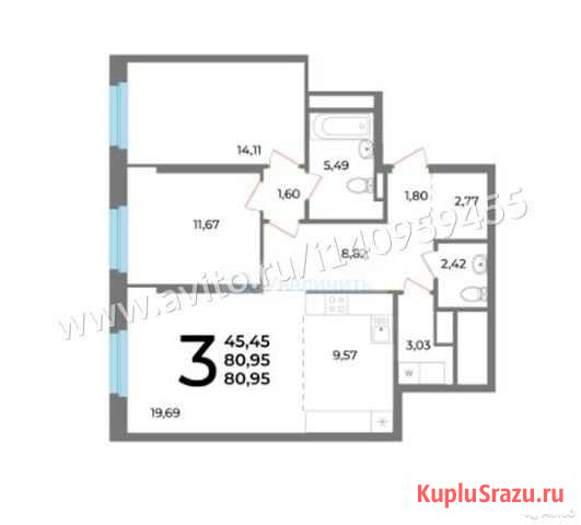 3-комнатная квартира, 81 м², 18/34 эт. на продажу в Уфе Уфа - изображение 1