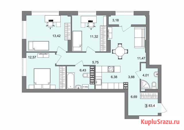 3-комнатная квартира, 83.4 м², 11/33 эт. на продажу в Екатеринбурге Екатеринбург - изображение 1