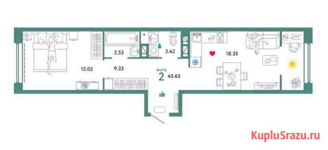 1-комнатная квартира, 45.7 м², 10/16 эт. на продажу в Тюмени Тюмень - изображение 2