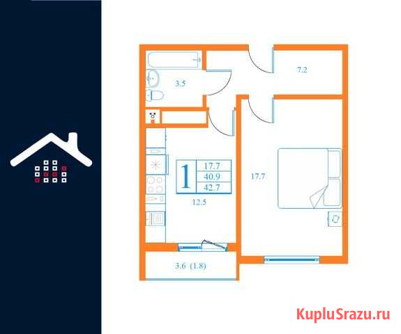 1-комнатная квартира, 42.7 м², 8/17 эт. на продажу в Дмитрове Дмитров - изображение 1