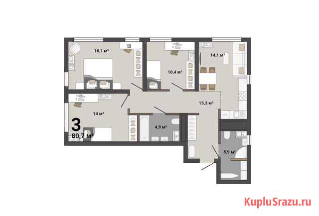 3-комнатная квартира, 81 м², 3/35 эт. на продажу в Екатеринбурге Екатеринбург - изображение 2