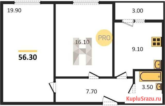 2-комнатная квартира, 56.3 м², 2/9 эт. на продажу в Самаре Самара - изображение 1