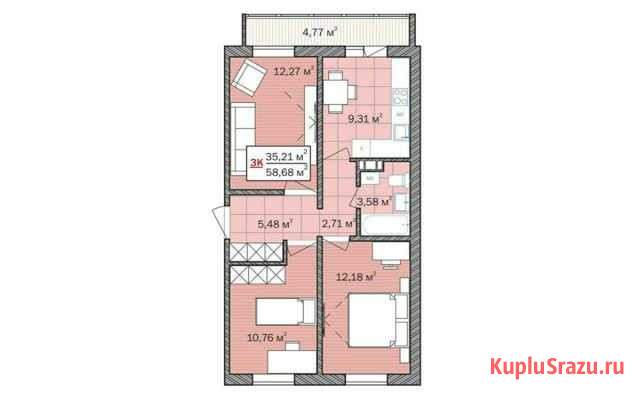 3-комнатная квартира, 60 м², 2/16 эт. на продажу в Тюмени Тюмень - изображение 3