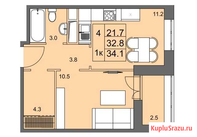 1-комнатная квартира, 34.1 м², 7/13 эт. на продажу в Пушкино Пушкино - изображение 3