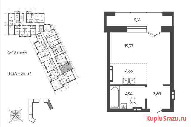 1-комнатная квартира, 28.6 м², 3/18 эт. на продажу в Новосибирске Новосибирск - изображение 1