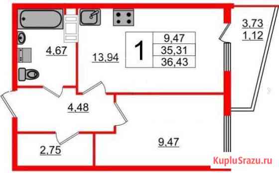 1-комнатная квартира, 35.3 м², 7/24 эт. на продажу в Мурино Мурино