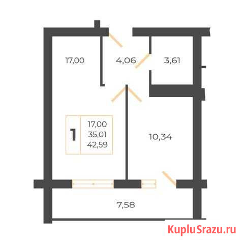1-комнатная квартира, 43 м², 1/3 эт. на продажу в Смоленске Смоленск - изображение 2