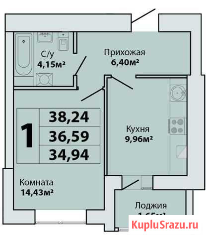 1-комнатная квартира, 42.2 м², 1/8 эт. на продажу в Калининграде Калининград - изображение 1