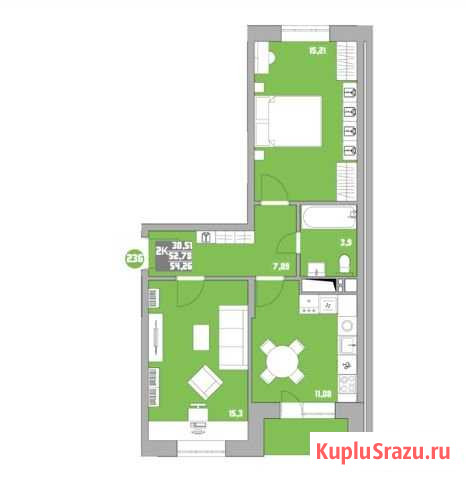 2-комнатная квартира, 58.5 м², 11/15 эт. на продажу в Обнинске Обнинск - изображение 1