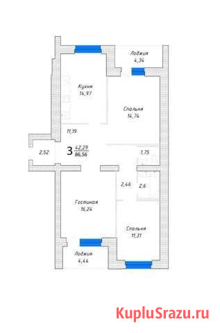 3-комнатная квартира, 86.6 м², 6/10 эт. на продажу в Самаре Самара - изображение 1