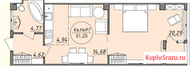 1-комнатная квартира, 51.3 м², 5/9 эт. на продажу в Ялте Ялта - изображение 2