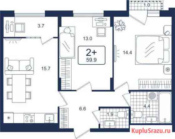 2-комнатная квартира, 60 м², 13/14 эт. на продажу в Московском Тюменской области Московский