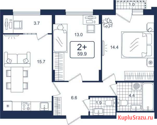 2-комнатная квартира, 60 м², 13/14 эт. на продажу в Московском Тюменской области Московский - изображение 1