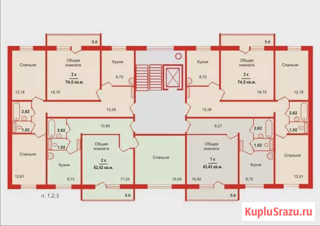 2-комнатная квартира, 62 м², 1/10 эт. на продажу в Барнауле Барнаул - изображение 2