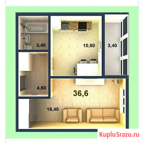 1-комнатная квартира, 36 м², 4/10 эт. на продажу в Засечном Засечное - изображение 1