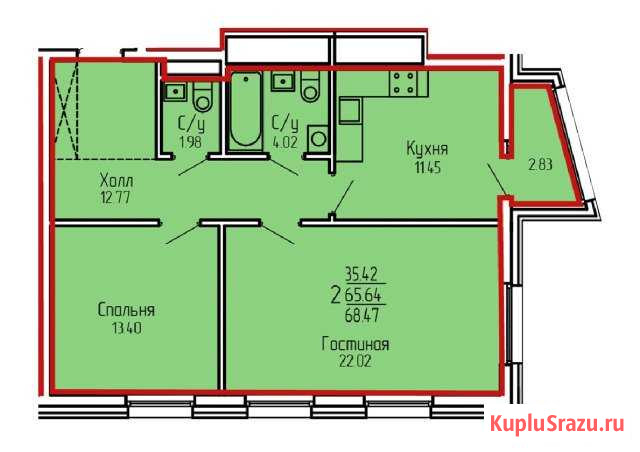 2-комнатная квартира, 68.5 м², 6/19 эт. на продажу в Уфе Уфа - изображение 1