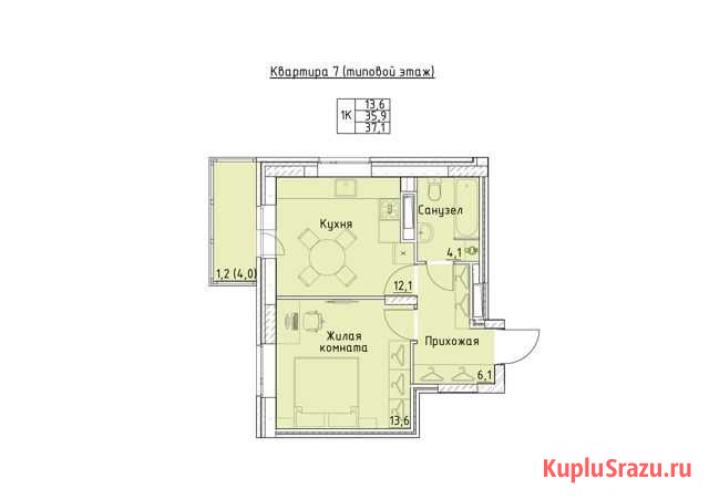 1-комнатная квартира, 37.1 м², 11/16 эт. на продажу в Перми Пермь - изображение 3