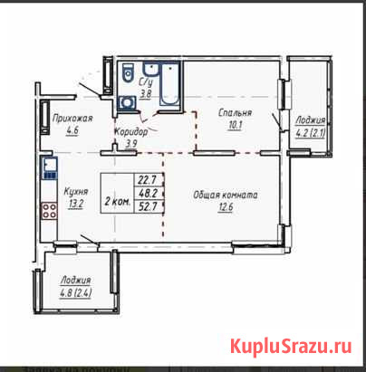 2-комнатная квартира, 52.7 м², 2/16 эт. на продажу в Барнауле Барнаул - изображение 2