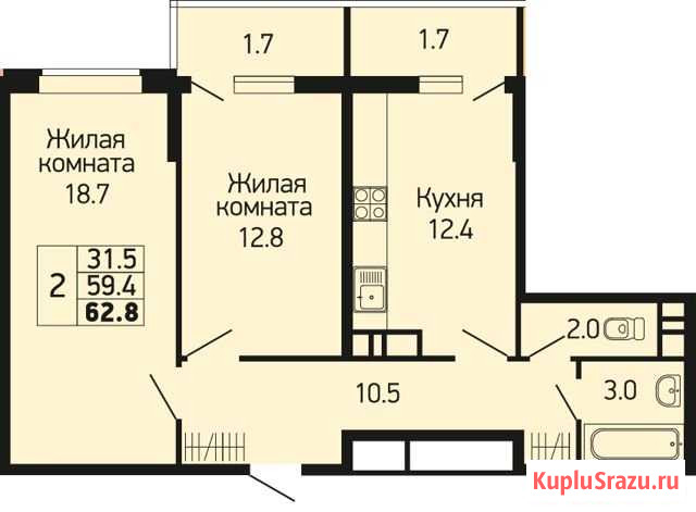 2-комнатная квартира, 60.4 м², 23/24 эт. на продажу в Краснодаре Краснодар - изображение 1