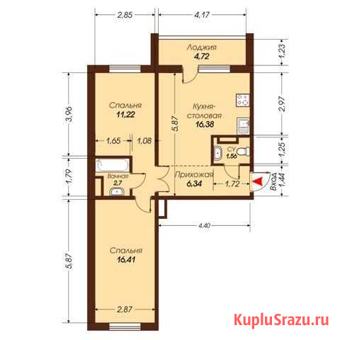 2-комнатная квартира, 55.8 м², 10/10 эт. на продажу в Челябинске Челябинск - изображение 1