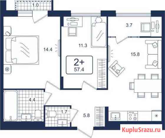 2-комнатная квартира, 57.5 м², 12/14 эт. на продажу в Московском Тюменской области Московский