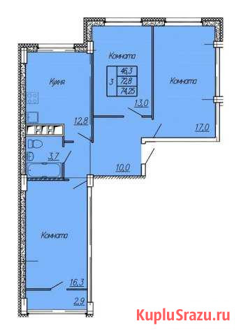 3-комнатная квартира, 74.3 м², 9/18 эт. на продажу в Иваново Иваново - изображение 2