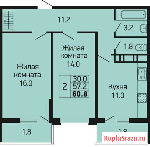 2-комнатная квартира, 60.8 м², 23/24 эт. на продажу в Краснодаре Краснодар - изображение 1