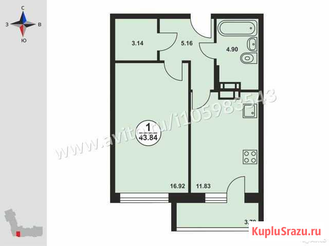 1-комнатная квартира, 43.8 м², 6/15 эт. на продажу во Владимире Владимир - изображение 1