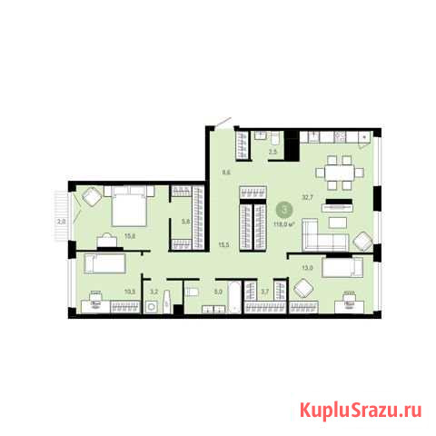 3-комнатная квартира, 118 м², 2/16 эт. на продажу в Тюмени Тюмень - изображение 1